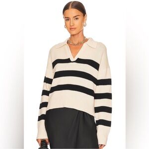 Velvet by Graham & Spencer Black and Cream V-Neck Polo Sweater